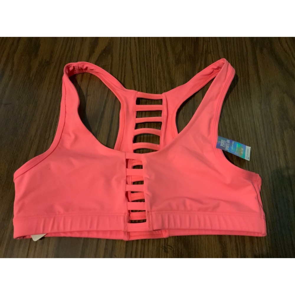 Victoria Secret PINK Women Sport Bra Large Pink Racerback Strappy Ladder Cutout